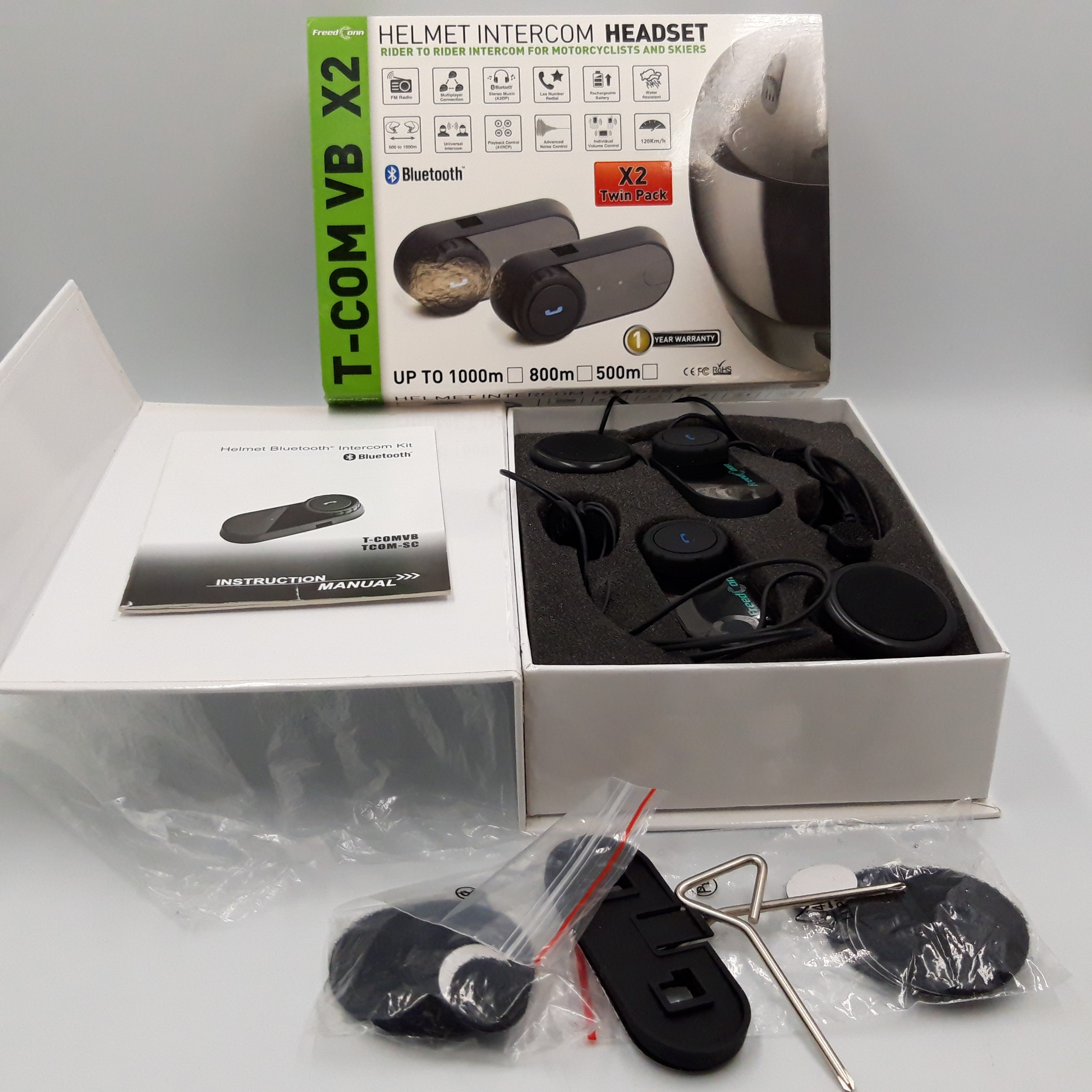 Kit pour casque Moto avec Bluetooth, HELMET Intercom Headset T-Com VB x2, Complet. - Très bon état - Photo 3